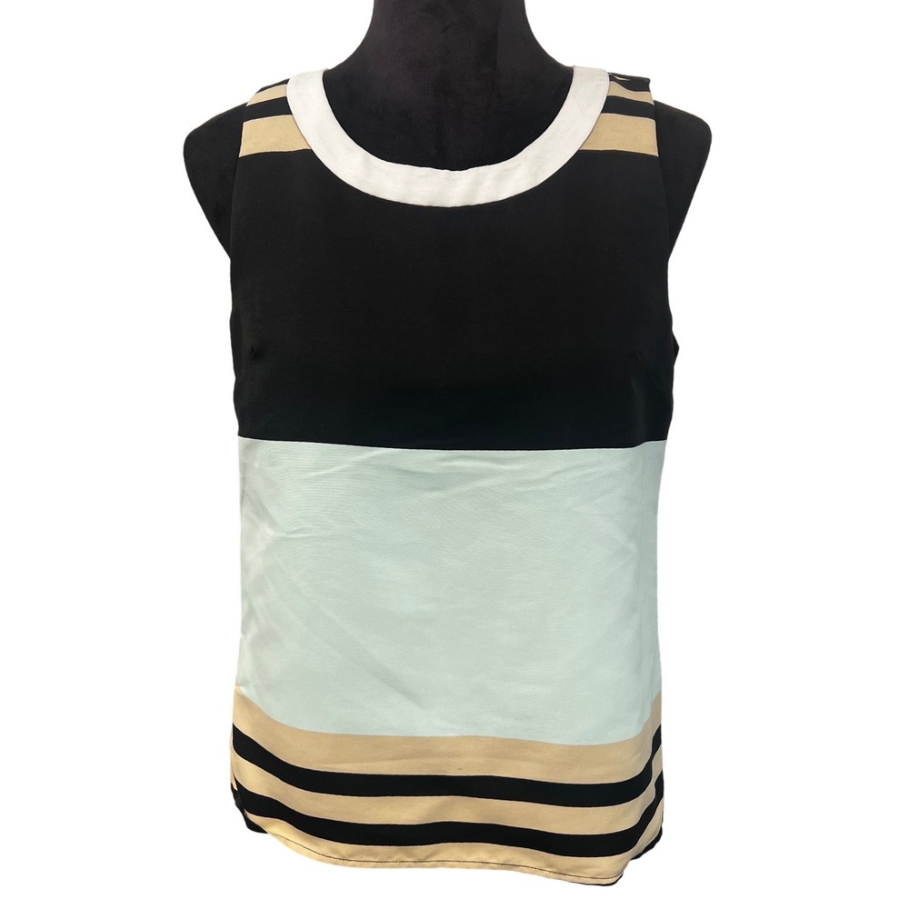 Troubadour by Anthropologie Sleeveless Colorblock Striped Black Mint Tan Size 6